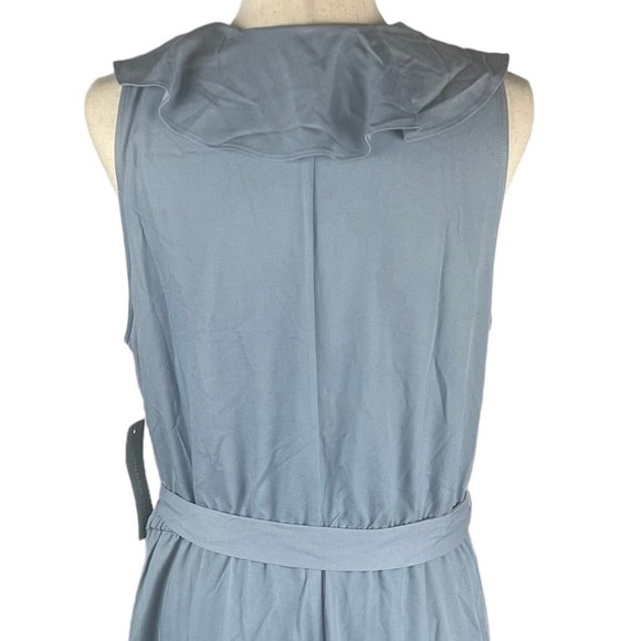 LONDON TIMES V-NECK CHAMBRAY RUFFLE SLEEVELESS MIDI DRESS IN BLUE NWT WOMEN'S 14 - Picture 8 of 15